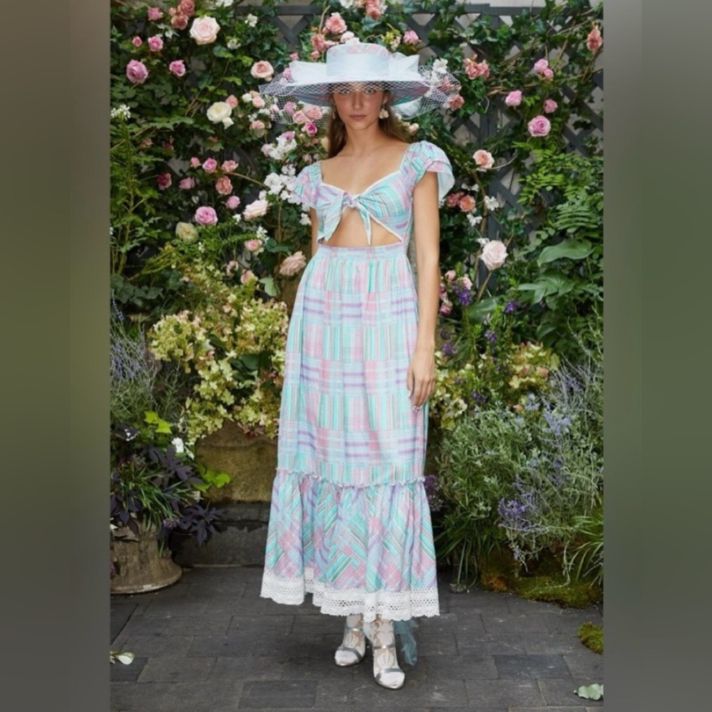 LOVESHACKFANCY Emeka Dress - Cottage Seersucker Gingham Maxi Dress Preppy XS